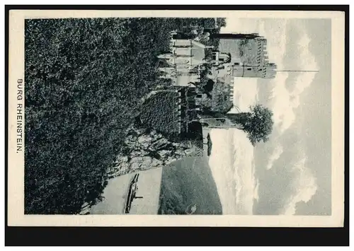 AK Burg Rheinstein, carte postale de terrain BINGEN 23.8.1916 avec cachet adjacent Stolpereck