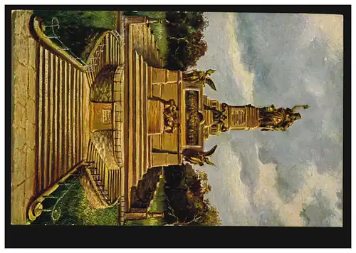 AK Gemälde Niederwald-Denkmal, Feldpostkarte RÜDESHEIM 30.6.1918