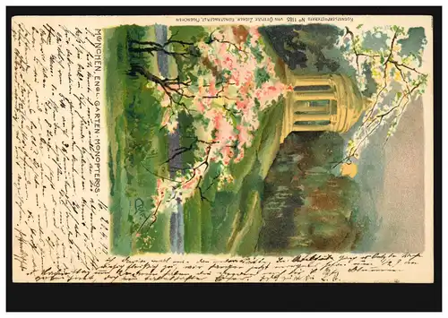AK Munich: jardin anglais Monopteros 21.4.1898 selon GRÜNEWALD/BERLIN 22.4.99
