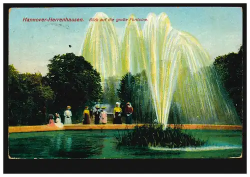 AK Hannover-Herrenhausen: Blick auf die große Fontaine, Feldpostkarte 1.2.16