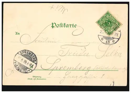 AK Leipzig: Scherbelberg bei Hunderwasser, 20.5.1899 n. SPREMBERG / LAUSEWER 22.5.
