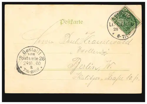 AK Leipzig: Palmengarten, LEIPZIG-Lindenau 28.10.1900 vers BERLIN 29.10.00