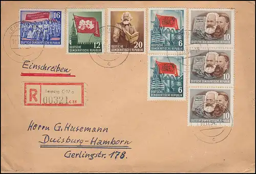 344-348 Karl Marx Miscellat R-Lettre LEIPZIG 10.11.54 vers Duisburg-Hamborn