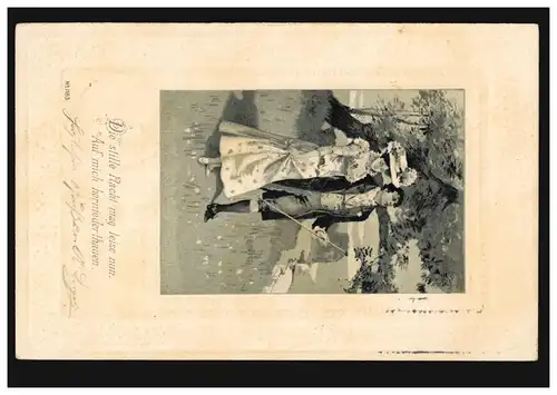 Künstler-AK Prägekarte Die stille Nacht ... Liebespaar im Park, MAINZ 15.10.1901
