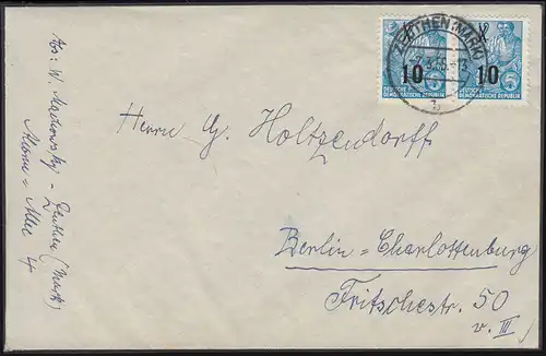 437 Impression de plan quinquennal 10 sur 12 Pf Paar MeF Lettre de deuil ZEUTHE/MARK 7.3.55