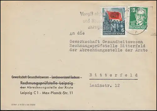 330 August Bebel mit 344 Karl Marx auf Brief Gewerkschaft Werbe-Stempel LEIPZIG