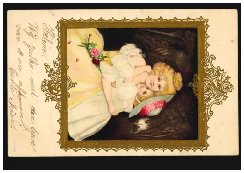 Künstler-AK Passepartout Die Umarmung von Mutter und Tochter, BRÜSSEL 5.9.1904