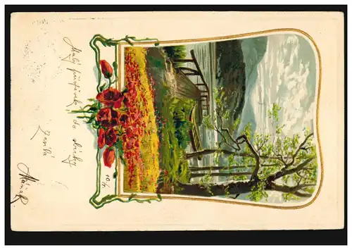 AK Artiste paysage avec bateau bateau mer de fleurs, couru selon PRAG 10.1.1905