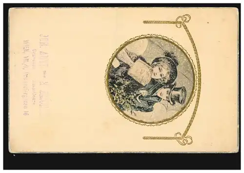 AK Médaillon d'artiste couple d amoureux en édition hiver PP Pittius inutilisé vers 1910