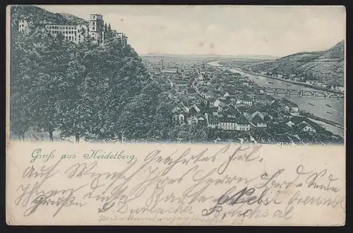AK Gruss aus Heidelberg: Panorama, 29.11.1901 nach Karlsbad