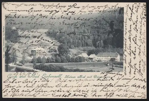 AK Gruss aus Bad Liebenzell: Unteres Bad mit Dependance, LIEBENZELL 29.8.1903