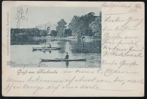 AK Gruss de Karlsruhe: Stadtgartensee, 15.6.1900 d'après HANNOVER 15.6.00