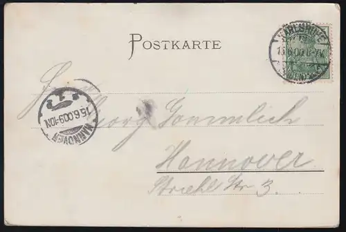 AK Gruss aus Karlsruhe: Stadtgartensee, 15.6.1900 nach HANNOVER 15.6.00