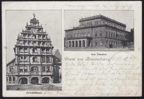 AK Gruss aus Braunschweig: Theater und Gewandhaus, 11.11.99 nach UETZE 11.11.99