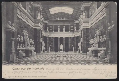 AK Gruss aus der Walhalla - Innenanblick, STRASSKIRCHEN nach HECHINGEN 8.9.1903