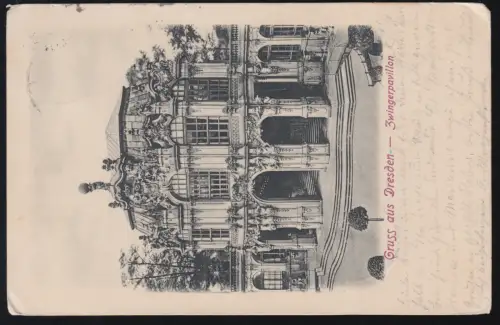 AK Gruss aus Dresden: Zwingerpavillon, 15.6.1904 nach SCHANDAU 15.6.04