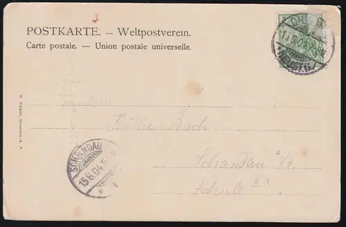 AK Gruss aus Dresden: Zwingerpavillon, 15.6.1904 nach SCHANDAU 15.6.04