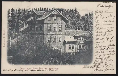 AK Gruss du Clara-Bad à Helmstedt, 4.9.1900 à BRAUNSCHWEIG 5.9.00