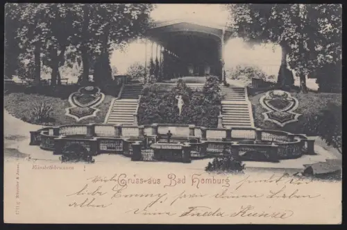 AK Gruss aus Bad Homburg: Elisabethbrunnen, 1899 nach Darmstdt