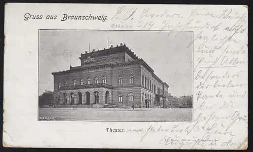 AK Gruss aus Braunschweig: Theater, 2.1.1900 nach UETZE 3.1.00