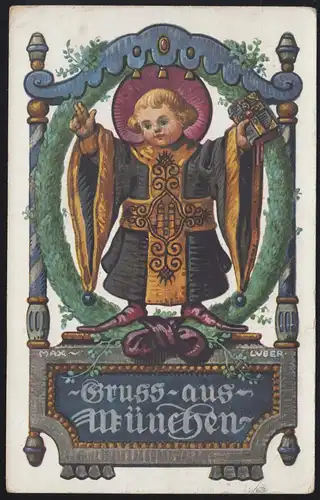 AK Gruss de Munich: Armoiries de la ville personnalisées, 8.8.1918