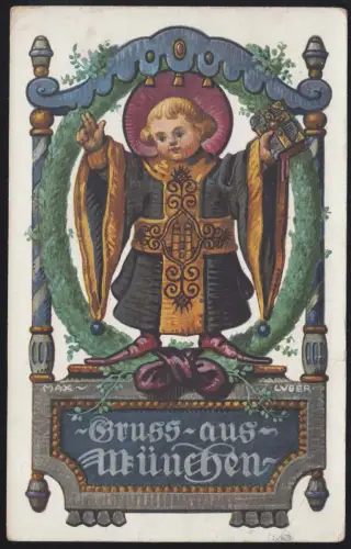 AK Gruss de Munich: Armoiries de la ville personnalisées, 8.8.1918