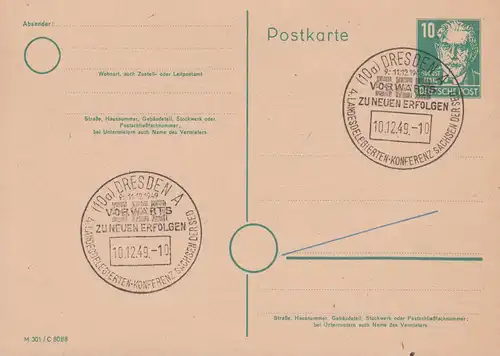 SSt LEIPZIG SED Conférence 10.12.1949 sur carte postale P 35/01 Bebel DV M 301 C 8088