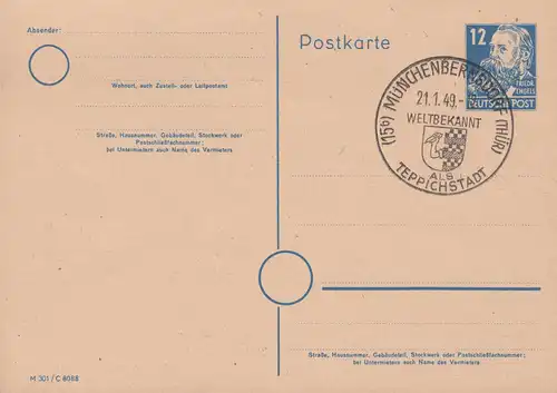 SSt MÜNCHENBERNSDORF 21.1.49 auf Postkarte P 36a/01 Engels DV M 301 C 8088
