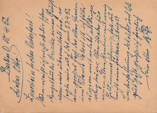 Carte postale P 41I a Bebel 10 Pf. DV III/18/185, BERLIN V. Voyage de paix 11.4.1952