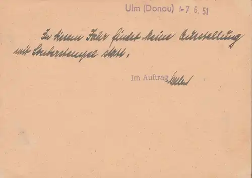 Postkarte P 38 II A Engels DV M 301 / Z 5444 Antwortteil Type II, ULM 7.6.1951