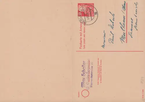 Carte postale P 39 Engels 30 Pf. DV M 301 / C 8088 Carte double BERLIN 6.10.1949