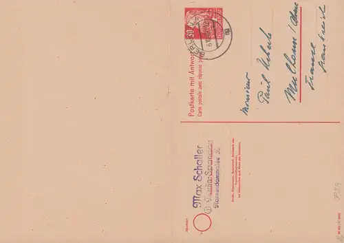 Postkarte P 39 Engels 30 Pf. DV M 301 / C 8088 Doppelkarte BERLIN 6.10.1949