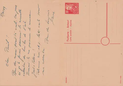 Carte postale P 39 Engels 30 Pf. DV M 301 / C 8088 Carte double BERLIN 6.10.1949