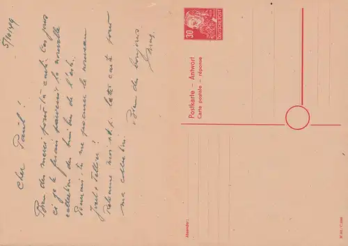 Postkarte P 39 Engels 30 Pf. DV M 301 / C 8088 Doppelkarte BERLIN 6.10.1949