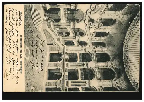 AK München Treppenhaus des Königl. Justizpalastes, 15.9.08 nach ST. JOHANN 15.9.