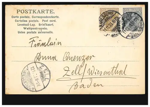 AK Burg Rheinstein, KARLSRUHE / BADE 11.11.1903 vers ZELL / WESENTHAL 12.11.03