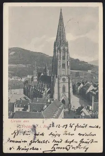 AK Fribourg im Breisgau: Friburger Münster, 24.12.1903 vers BERN 25.12.03