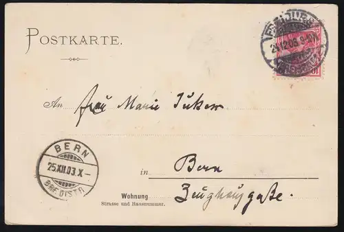 AK Fribourg im Breisgau: Friburger Münster, 24.12.1903 vers BERN 25.12.03