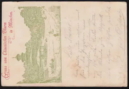AK Gruss vom Chinesische Turm in München 1.6.1899 nach TROSTBERG 2.6.99