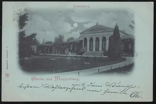 AK Gruss aus Magdeburg: Herrenkrug, 15.8.1898 nach HANNOVER 16.8.98