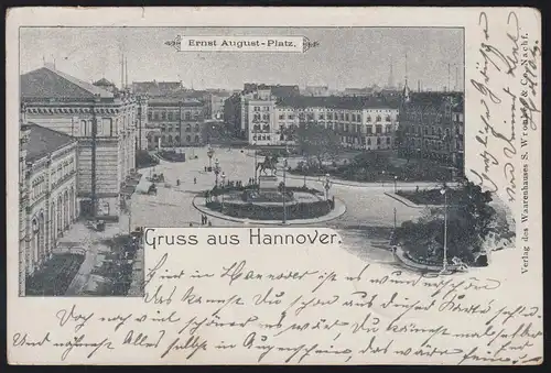 AK Gruss aus Hannover: Ernst-August-Platz 11.4.1898 nach MÜNCHEBERG / MARK 12.5.