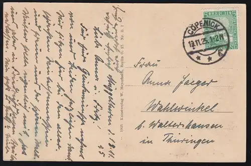 AK Gruss aus den Müggelbergen: Birkenweg, CÖPENICK 19.11.1925