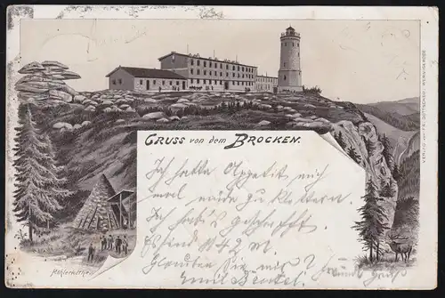 AK Gruss von dem Brocken: Köhlerköthe, 7.8.1896 nach LYCHEN 8.8.96