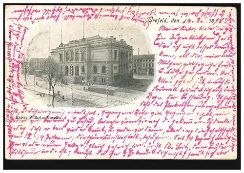 AK Crefeld: Kaiser-Wilhelm-Museum, 21.3.1898 nach DÜSSELDORF 21.3.98