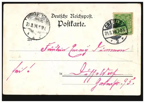 AK Crefeld: Kaiser-Wilhelm-Museum, 21.3.1898 nach DÜSSELDORF 21.3.98