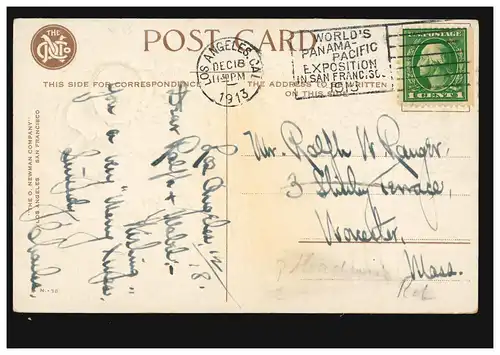 Carte de Noël des États-Unis Roses toute l'année, LOS ANGELES 18.12.1913