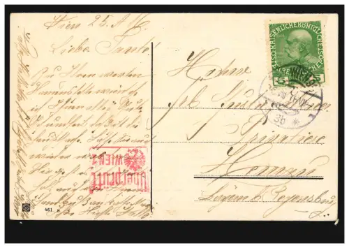 Zensur Überprüft Wien 1 auf Prägekarte Namenstag Landchaft WIEN 26.8.1916