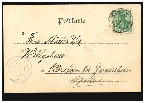 Carte de la Sainte Communion Fleurs Croix, selon OTERSHEIM bei GERMERSHEIM 1902