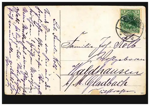 Künstler-AK Ostern Osterei mit Weidenkätzchen und Veilchen, MERSEBURG 11.4.1914