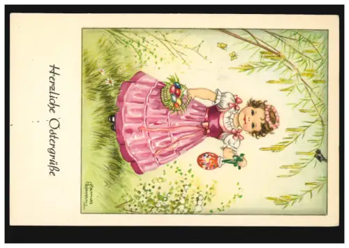 Künstler-AK Hannes Petersen: Ostern - Mädchen mit Ostereier, BRAUNSCHWEIG 1951